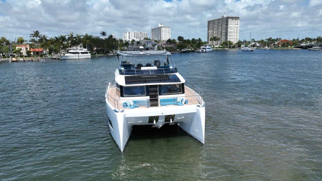 Luxury power catamarans in stock: the OceanWalker S60 demonstrator lying in the Mediterranean