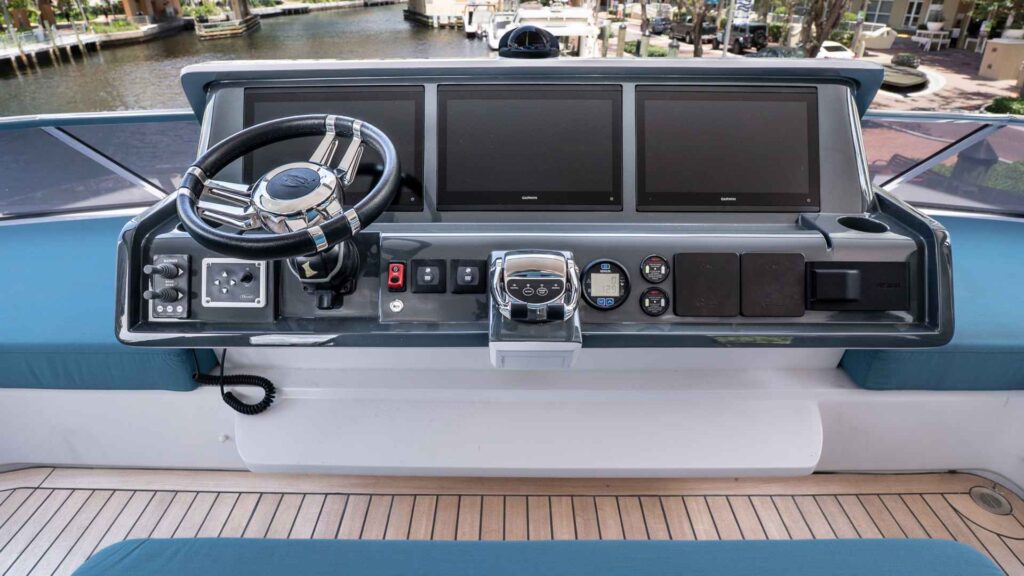 Flybridge and beam on the OceanWalker S60, the volume behind luxury power catamaran prices