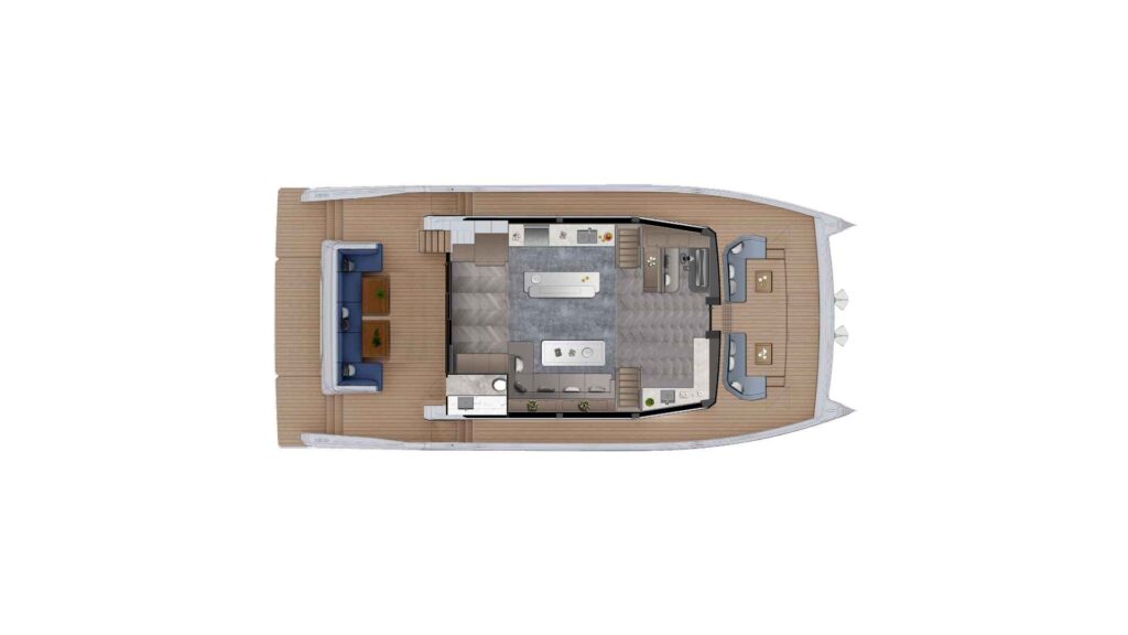OceanWalker S60 — flybridge deck plan, Revolution Power Catamarans