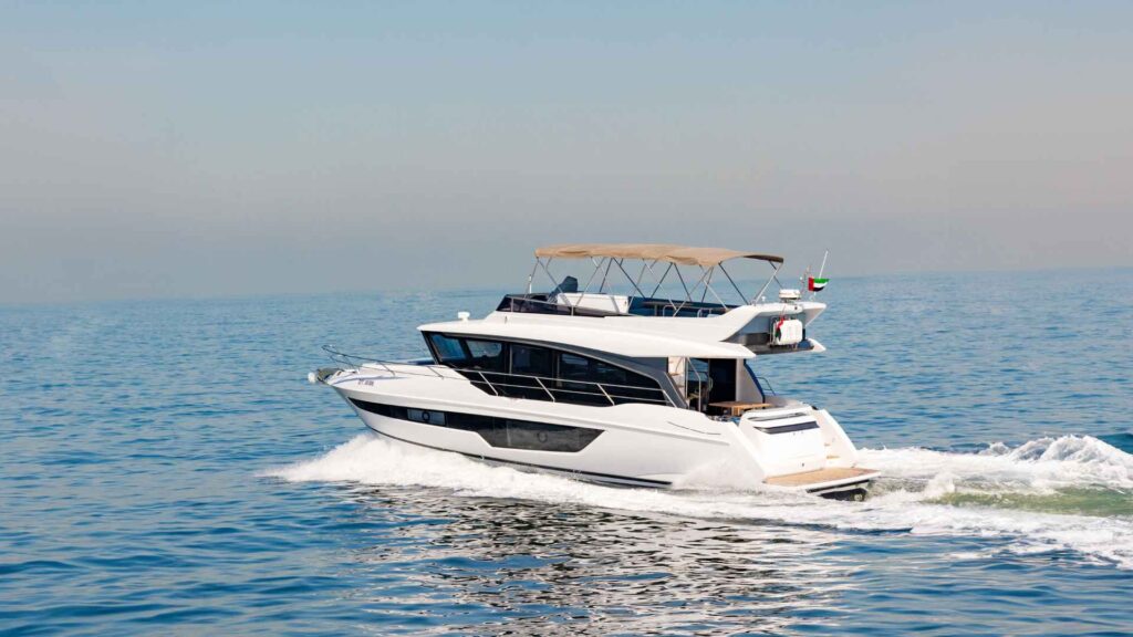 OceanWalker X53 at anchor, the compact model in the luxury power catamaran prices range