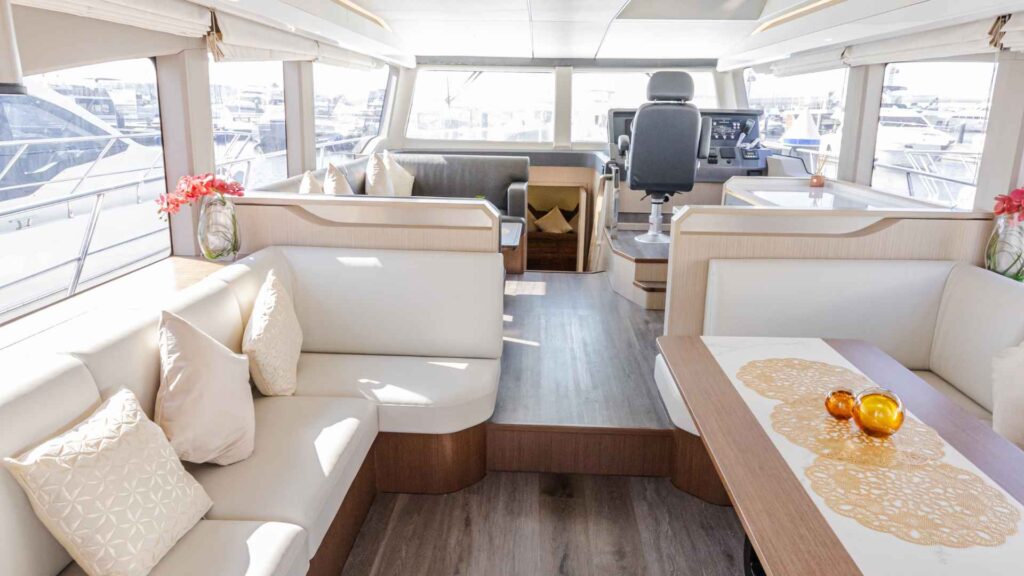 OceanWalker X53 at anchor, the compact hull among luxury power catamarans in stock to order