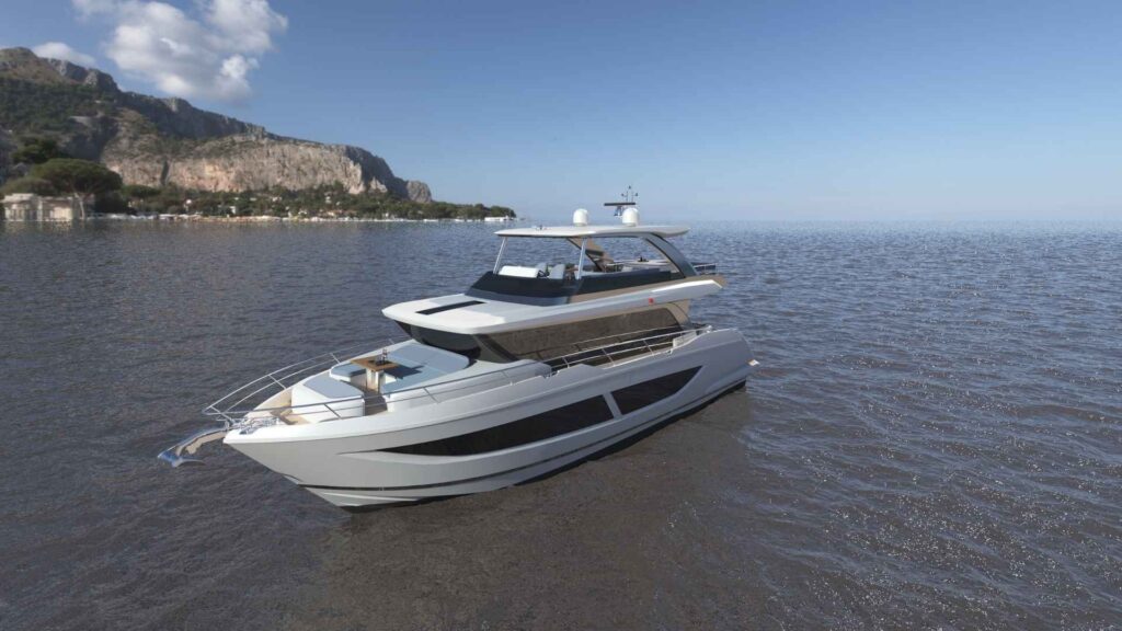 OceanWalker X62 running at speed, one of the luxury power catamarans in stock to configure