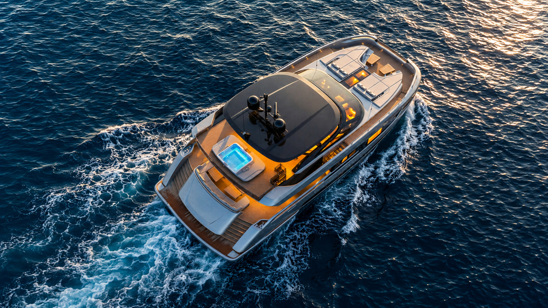 Aerial view of the Ocean Walker S80 open sundeck