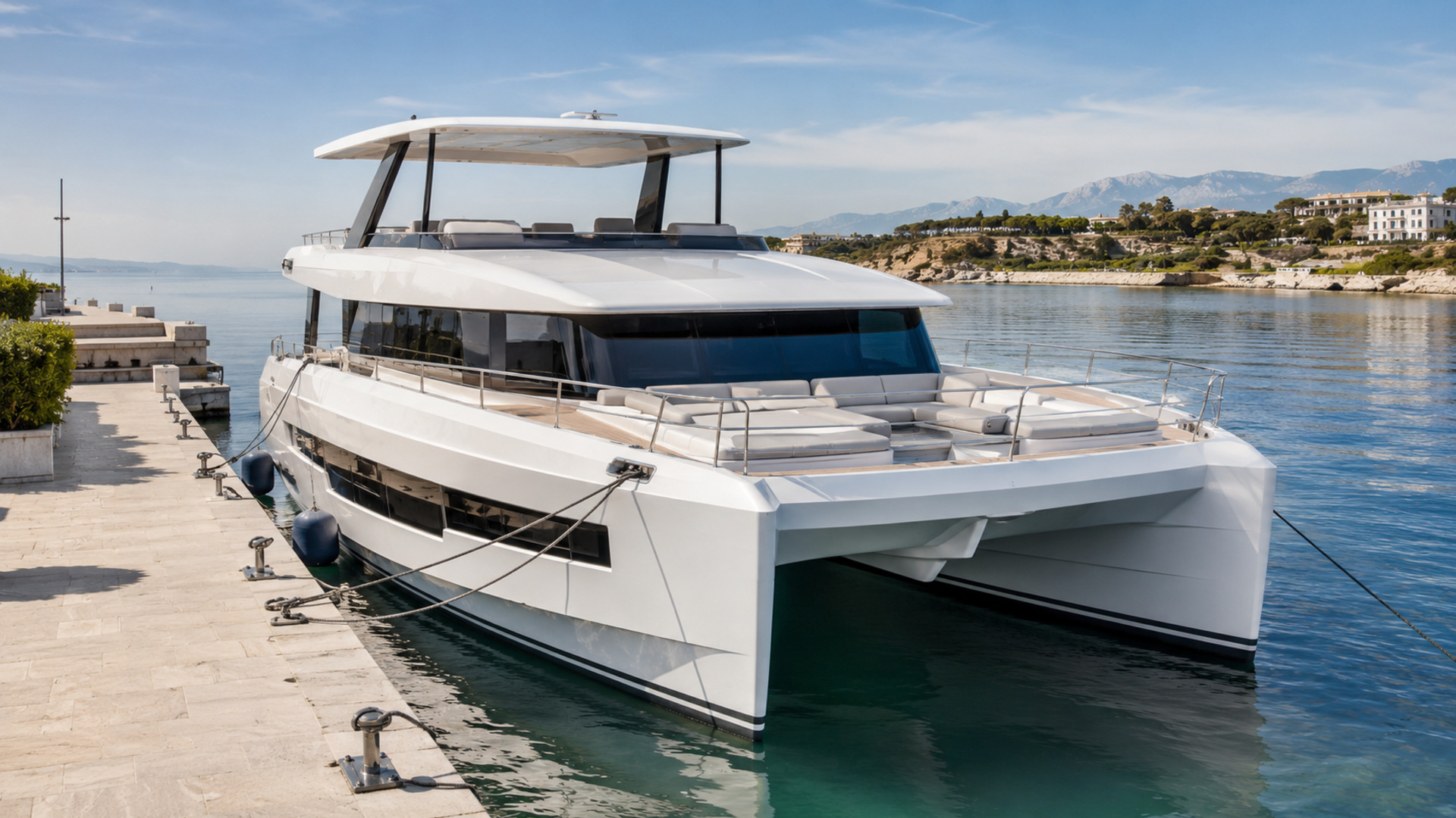 Oceanwalker power catamaran prepared for a private presentation